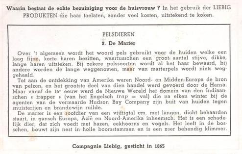 1941 Liebig Pelsdieren (Fur Animals) (Dutch Text) (F1425, S1486) #2 De Marter Back