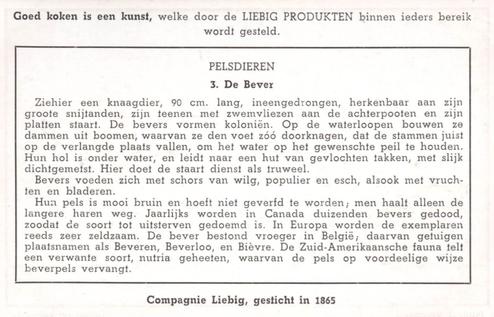 1941 Liebig Pelsdieren (Fur Animals) (Dutch Text) (F1425, S1486) #3 De Bever Back