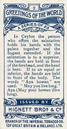 1907 Hignett's Cigarettes Greetings of the World #2 Ceylon Back