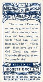 1907 Hignett's Cigarettes Greetings of the World #24 Denmark Back