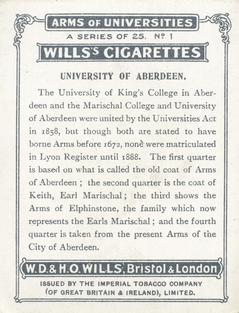 1923 Wills's Arms of Universities #1 University of Aberdeen Back