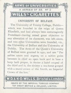 1923 Wills's Arms of Universities #2 University of Belfast Back