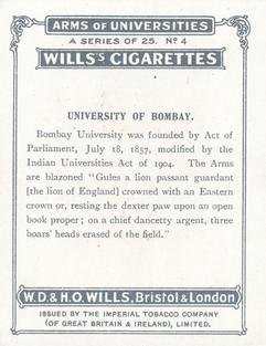 1923 Wills's Arms of Universities #4 University of Bombay Back