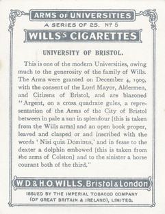 1923 Wills's Arms of Universities #5 University of Bristol Back