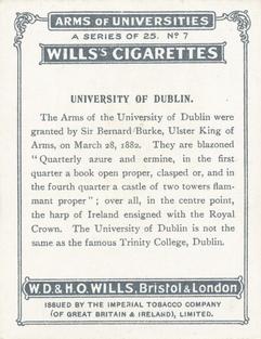 1923 Wills's Arms of Universities #7 University of Dublin Back