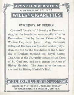 1923 Wills's Arms of Universities #8 University of Durham Back