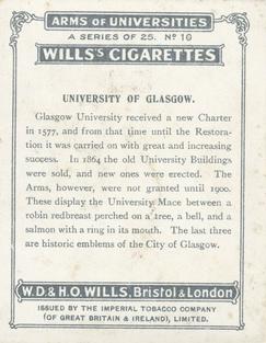 1923 Wills's Arms of Universities #10 University of Glasgow Back