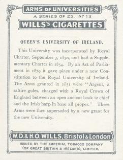 1923 Wills's Arms of Universities #13 Queen's University of Ireland Back