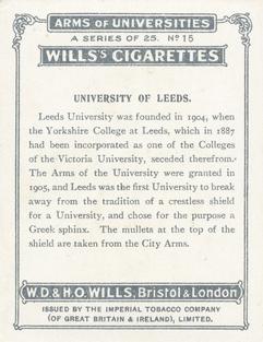 1923 Wills's Arms of Universities #15 University of Leeds Back