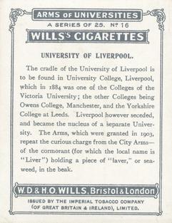 1923 Wills's Arms of Universities #16 University of Liverpool Back