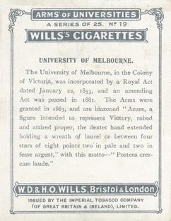 1923 Wills's Arms of Universities #19 University of Melbourne Back