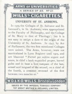 1923 Wills's Arms of Universities #21 University of St. Andrews Back