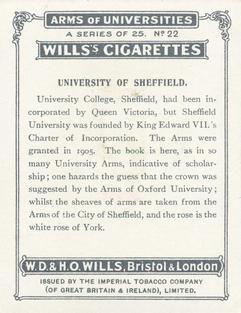 1923 Wills's Arms of Universities #22 University of Sheffield Back