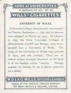 1923 Wills's Arms of Universities #25 University of Wales Back