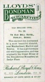 1923 Lloyds' Bondman Old English Inns #22 Ye Old Bell Hotel, Hurley Back