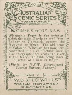 1925 Wills's Australian Scenic Series #7 Wisemans Ferry, NSW Back
