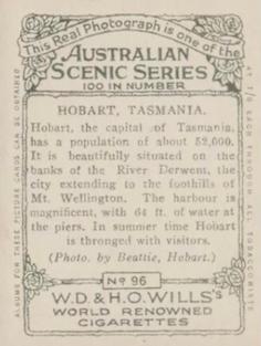 1925 Wills's Australian Scenic Series #96 Hobart Back