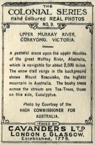 1925 Cavanders The Colonial Series #9 Upper Murray River, Corryong, Victoria Back