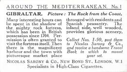 1926 Nicolas Sarony & Co. Around the Mediterranean (Small) #1 Gibraltar - The rock from the coast Back