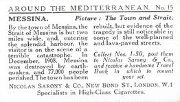 1926 Nicolas Sarony & Co. Around the Mediterranean (Small) #15 Messina - The Town and Strait Back