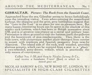 1926 Nicolas Sarony & Co. Around the Mediterranean (Large) #1 Gibraltar - The rock from the coast Back