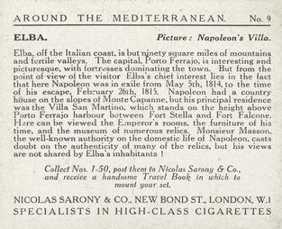 1926 Nicolas Sarony & Co. Around the Mediterranean (Large) #9 Elba - Napoleon's Villa Back