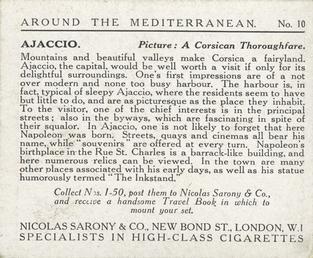 1926 Nicolas Sarony & Co. Around the Mediterranean (Large) #10 Ajaccio - A Corsican Thoroughfare Back