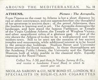 1926 Nicolas Sarony & Co. Around the Mediterranean (Large) #18 Athens - The Acropolis Back