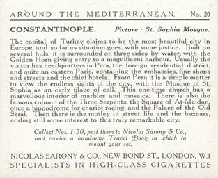 1926 Nicolas Sarony & Co. Around the Mediterranean (Large) #20 Constantinople - The Mosque of St.  Sophia Back