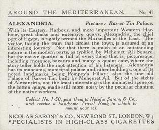 1926 Nicolas Sarony & Co. Around the Mediterranean (Large) #41 Alexandria - Ras-et Tin Palace Back