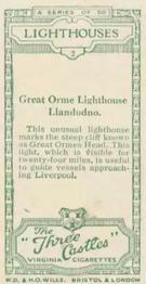 1926 Wills's Lighthouses (Three Castles back) #2 Great Orme Lighthouse Back