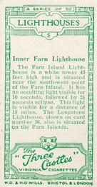1926 Wills's Lighthouses (Three Castles back) #5 Inner Farn Lighthouse Back