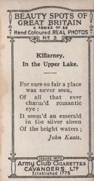 1927 Army Club Beauty Spots of Great Britain (Small) #2 Killarney.  In the Upper Lake. Back