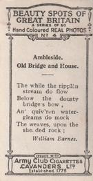 1927 Army Club Beauty Spots of Great Britain (Small) #4 Ambleside.  Old Bridge and House. Back