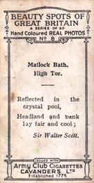 1927 Army Club Beauty Spots of Great Britain (Small) #8 Matlock Bath.  High Tor. Back