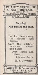 1927 Army Club Beauty Spots of Great Britain (Small) #15 Steynling.  Mill Stream and Hills. Back