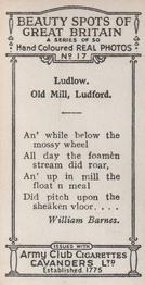 1927 Army Club Beauty Spots of Great Britain (Small) #17 Ludlow.  Old Mill, Ludford. Back