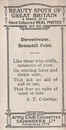 1927 Army Club Beauty Spots of Great Britain (Small) #20 Derwentwater.  Broomhill Point. Back