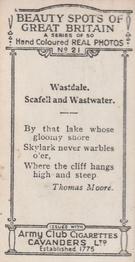 1927 Army Club Beauty Spots of Great Britain (Small) #21 Wastdale.  Scafell and Wastwater. Back