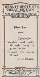 1927 Army Club Beauty Spots of Great Britain (Small) #26 River Lyn. Back