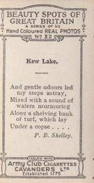1927 Army Club Beauty Spots of Great Britain (Small) #32 Kew Lake. Back