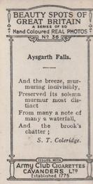 1927 Army Club Beauty Spots of Great Britain (Small) #36 Aysgarth Falls. Back