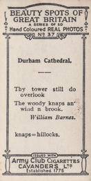 1927 Army Club Beauty Spots of Great Britain (Small) #37 Durham Cathedral. Back