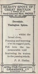 1927 Army Club Beauty Spots of Great Britain (Small) #40 Dovedale.  Tissington Spires. Back