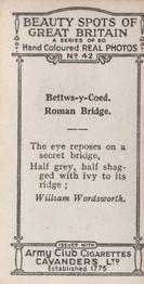 1927 Army Club Beauty Spots of Great Britain (Small) #42 Bettws-y-Coed.  Roman Bridge Back