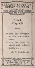 1927 Army Club Beauty Spots of Great Britain (Small) #44 Oxford. Iffley Mill. Back