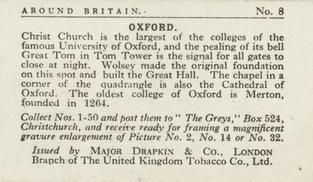 1929 Major Drapkin & Co. Around Britain (Small) #8 Christchurch College, Oxford Back
