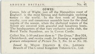 1929 Major Drapkin & Co. Around Britain (Small) #41 Cowes, Isle of Wight Back