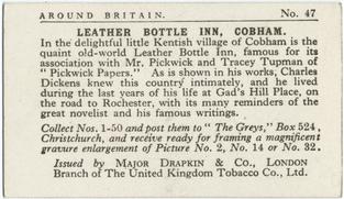 1929 Major Drapkin & Co. Around Britain (Small) #47 Leather Bottle Inn, Cobham, Kent Back
