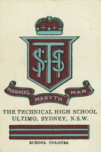 1929 Wills's Crests and Colours of Australian Universities, Colleges and Schools #1 Technical High School, Ultimo Sydney Front
